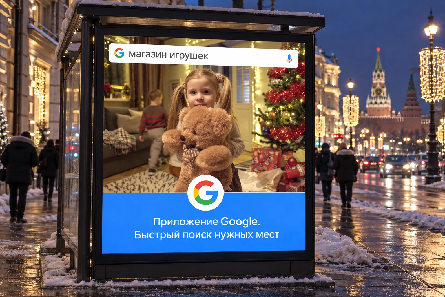 Поиск подарка на городской световой панели