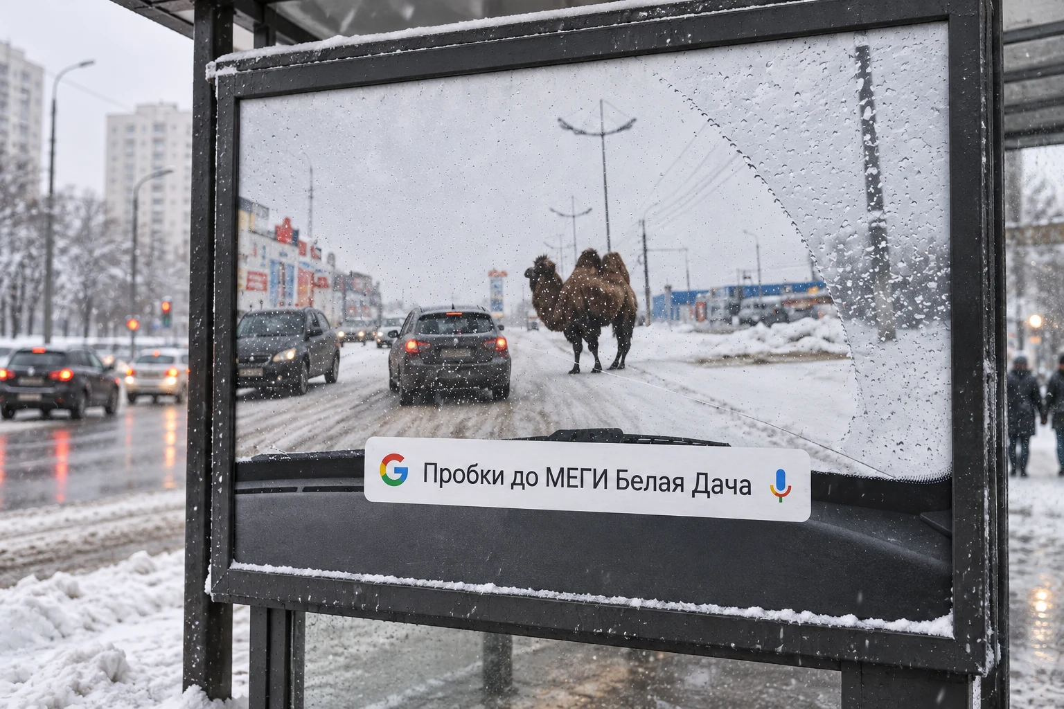Дорожный сюжет на панели остановки