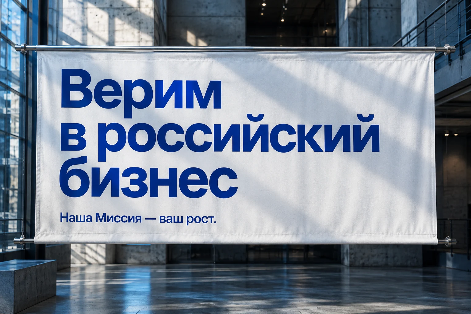 Главная фраза и пояснение на тканевом носителе