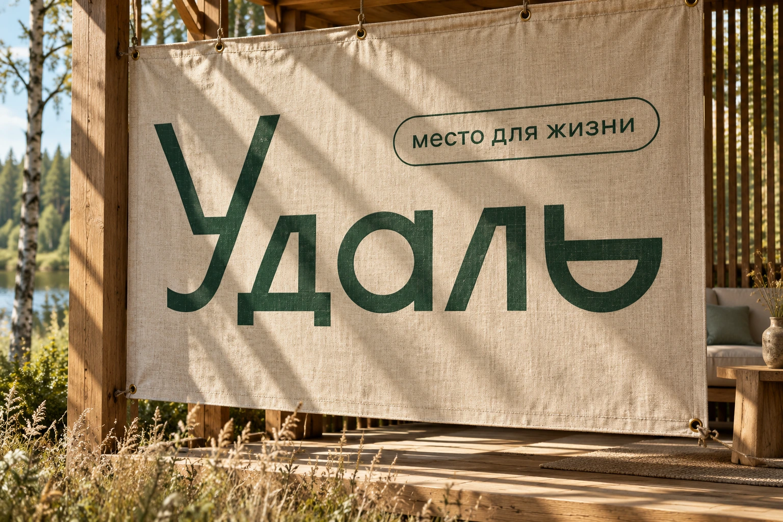 Крупная печать на льняной ширме