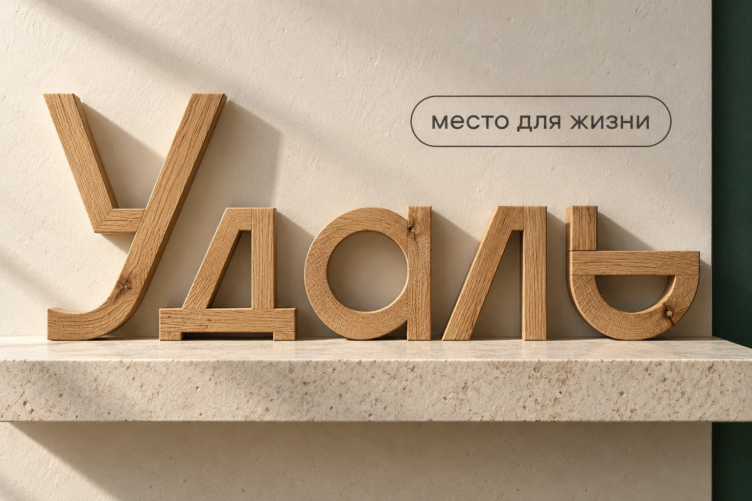 Буквы финального знака как объёмный объект из дуба