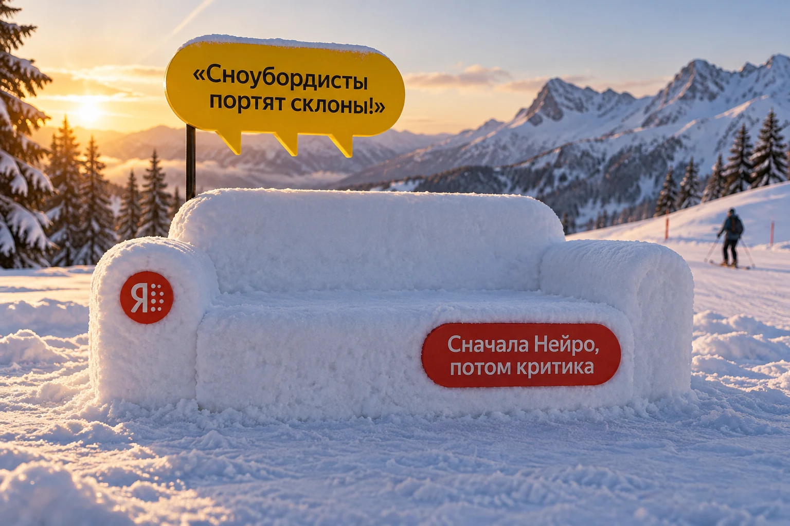 A snow sofa with coloured communication elements